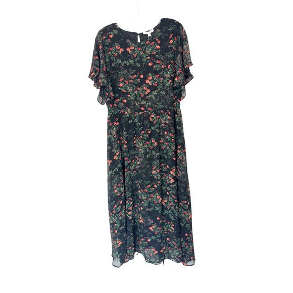 NWT Baltic Born Black Floral Print Flutter Sleeve Laurel Midi Dress Size XL - Picture 2 of 16